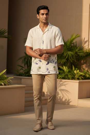 Hilo Design Pinora Pineapple Embroidered Linen Shirt 