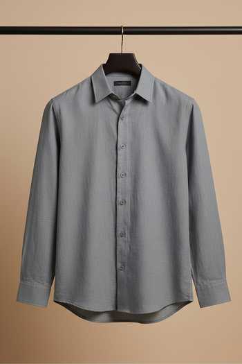 Hilo Design Grey Cotton Driftline Shirt Online at Aza Fashions Hilo Design_Grey Cotton Driftline Shirt_Online_at_Aza_Fashions