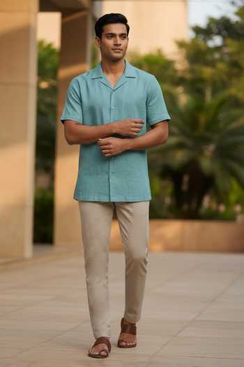 Hilo Design Sky Blue Linen Seaform Shirt Online at Aza Fashions Hilo Design_Sky Blue Linen Seaform Shirt _Online_at_Aza_Fashions