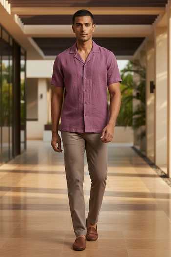 Hilo Design Purple Linen Henna Shirt Online at Aza Fashions Hilo Design_Purple Linen Henna Shirt _Online_at_Aza_Fashions