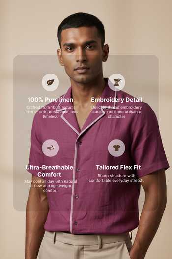 Hilo Design Purple Linen Sundown Shirt Online at Aza Fashions Hilo Design_Purple Linen Sundown Shirt _Online_at_Aza_Fashions