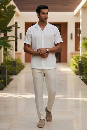 Hilo Design White Linen Terra Shirt Online at Aza Fashions Hilo Design_White Linen Terra Shirt _Online_at_Aza_Fashions