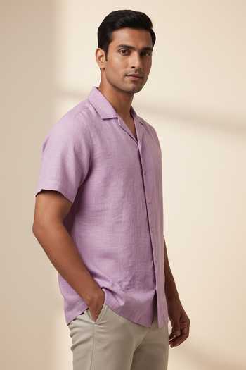 Hilo Design Purple Linen Lilac Drift Shirt Online at Aza Fashions Hilo Design_Purple Linen Lilac Drift Shirt _Online_at_Aza_Fashions
