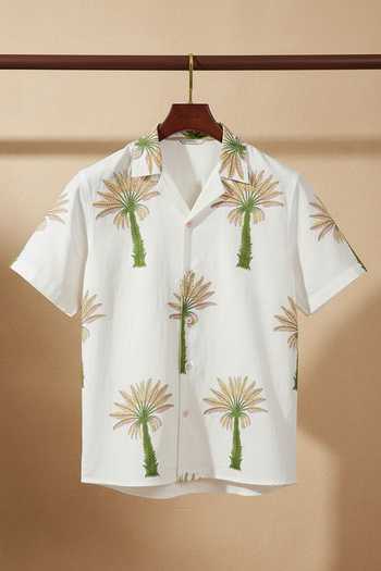 Hilo Design_White Cotton Leisure Ajrakh Print Shirt_Online_at_Aza_Fashions