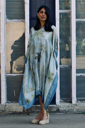 Jasmine Bains Eco Print Botanical Mulberry Silk Kaftan  