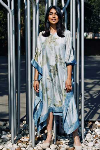 Jasmine Bains Eco Print Botanical Mulberry Silk Kaftan  