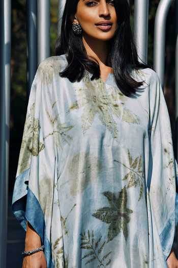 Buy Jasmine Bains Blue Silk Eco Print Botanical Mulberry Kaftan Online at Aza Fashions Buy_Jasmine Bains_Blue Silk Eco Print Botanical Mulberry Kaftan _Online_at_Aza_Fashions