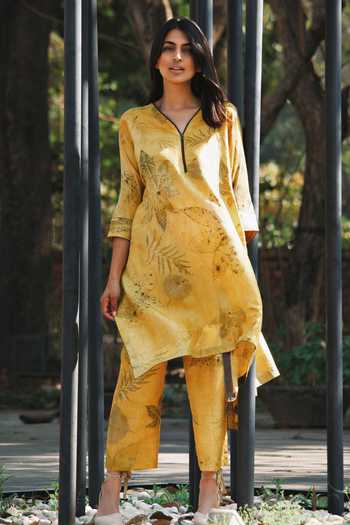 Jasmine Bains Botanical Print Mulberry Silk Kurta & Pant Set 
