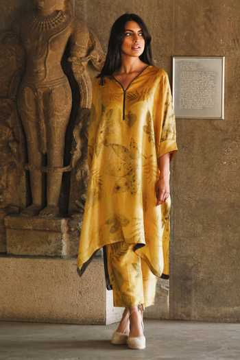 Jasmine Bains Botanical Print Mulberry Silk Kurta & Pant Set 