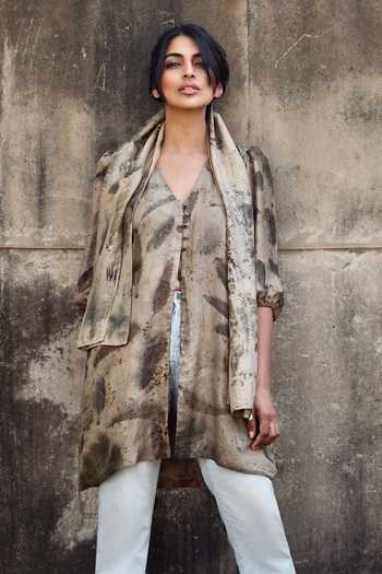 Jasmine Bains Eco Print Mulberry Silk Longline Shirt 