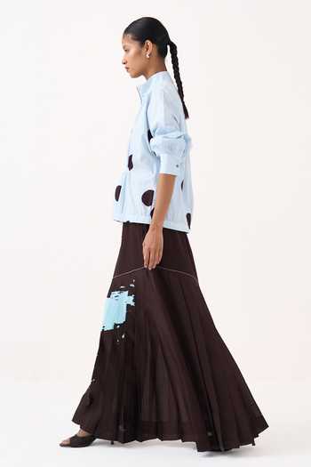 Three Brown Cotton, Chanderi, Poplin Splash Print Pleated Skirt Online at Aza Fashions Three_Brown Cotton, Chanderi, Poplin Splash Print Pleated Skirt _Online_at_Aza_Fashions