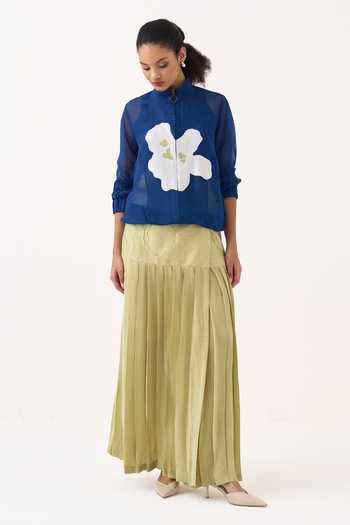 Buy Three Green Silk, Cotton, Crepe Overlap Pleated Skirt Online at Aza Fashions Buy_Three_Green Silk, Cotton, Crepe Overlap Pleated Skirt _Online_at_Aza_Fashions