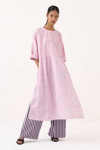 Three Pintuck Polka Kaftan & Pant Set 