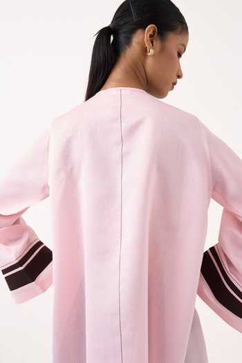 Buy Three Pink Chanderi, Cotton, Poplin Round Neck Wide Sleeve Gather Top And Pant Set Online at Aza Fashions Buy_Three_Pink Chanderi, Cotton, Poplin Round Neck Wide Sleeve Gather Top And Pant Set _Online_at_Aza_Fashions