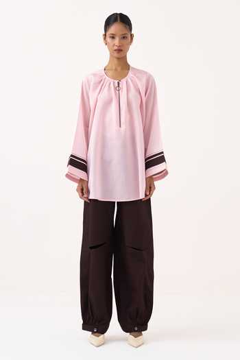 Three Wide Sleeve Gather Neck Top & Pant Set 