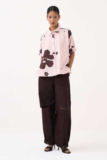 Buy Three Pink Cotton, Poplin Collared Neck Floral Wide Hem Shirt And Pant Set Online at Aza Fashions Buy_Three_Pink Cotton, Poplin Collared Neck Floral Wide Hem Shirt And Pant Set _Online_at_Aza_Fashions