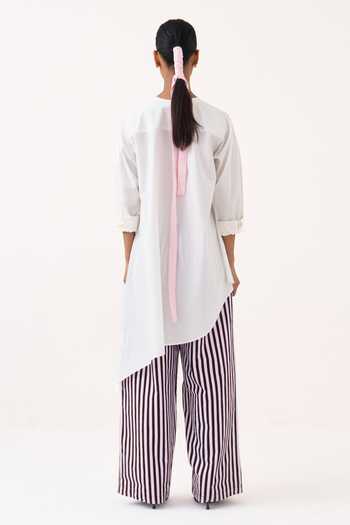Three Embroidered Patch Asymmetric Kurta & Pant Set 
