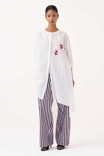 Three Embroidered Patch Asymmetric Kurta & Pant Set 