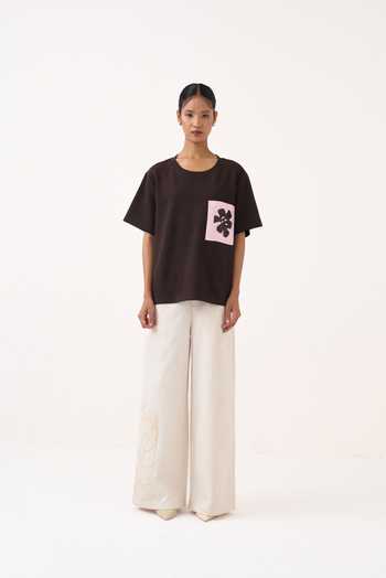 Buy Three Brown Cotton, Jersey, Twill Round Embroidered Patch Pocket T-shirt And Pant Set Buy_Three_Brown Cotton, Jersey, Twill Round Embroidered Patch Pocket T-shirt And Pant Set