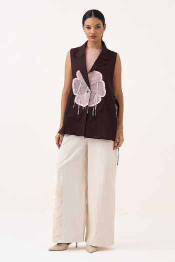 Three Floral Applique Waistcoat & Pant Set 
