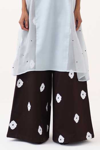 Buy_Three_Blue Chanderi, Organza, Poplin Scoop Neck Side U Gather Tunic And Polka Pant Set _Online_at_Aza_Fashions