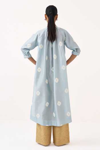 Three Block Print Gather Neck Kurta & Pant Set 