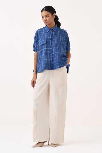 Three Wide Hem Checkered Shirt & Pant Set 