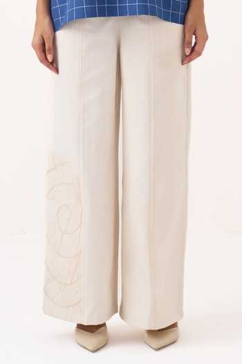 Three Cobalt Muslin (mulmul), Twill V-neck Embroidered Checkered Top And Pant Set Online at Aza Fashions Three_Cobalt Muslin (mulmul), Twill V-neck Embroidered Checkered Top And Pant Set _Online_at_Aza_Fashions