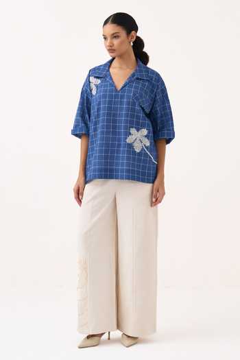 Three Embroidered Checkered Top & Pant Set 