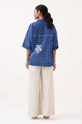 Three Embroidered Checkered Top & Pant Set 