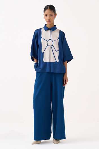 Three Floral Applique Shirt & Pant Set 
