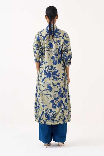 Three Drawstring Floral Tunic & Pant Set 