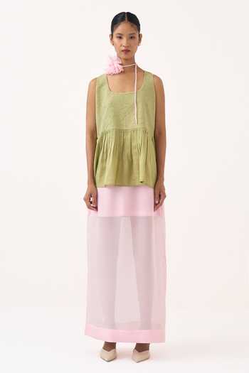 Three Sleeveless Yoke Gather Top & Skirt Set