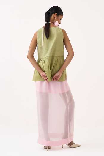 Three Sleeveless Yoke Gather Top & Skirt Set