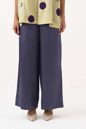 Three Green Crepe, Satin Mandarin Collar Polka Peasant Top And Pant Set at Aza Fashions Three_Green Crepe, Satin Mandarin Collar Polka Peasant Top And Pant Set _at_Aza_Fashions