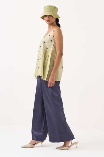 Three Green Poplin, Chanderi Scoop Neck Side U Gather Top And Pant Set Online at Aza Fashions Three_Green Poplin, Chanderi Scoop Neck Side U Gather Top And Pant Set _Online_at_Aza_Fashions