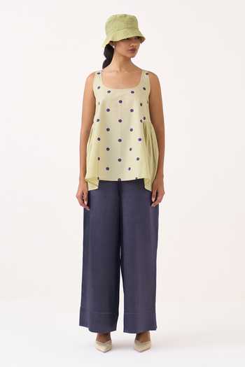 Shop Three Green Poplin, Chanderi Scoop Neck Side U Gather Top And Pant Set Online at Aza Fashions Shop_Three_Green Poplin, Chanderi Scoop Neck Side U Gather Top And Pant Set _Online_at_Aza_Fashions