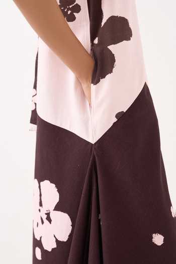 Three_Pink Cotton Round Neck Color Block Handkerchief Dress _Online_at_Aza_Fashions