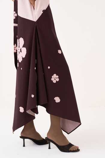 Shop_Three_Pink Cotton Round Neck Color Block Handkerchief Dress 