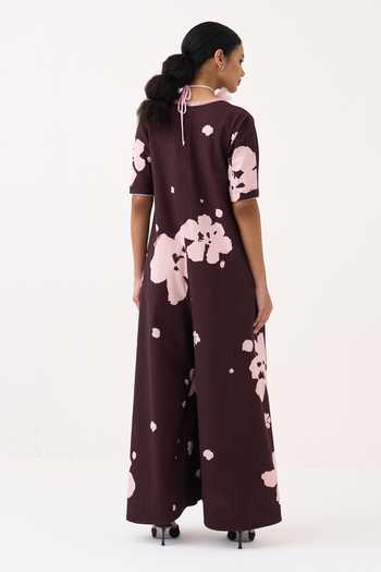 Three Floral Woven Cotton Jumpsuit 