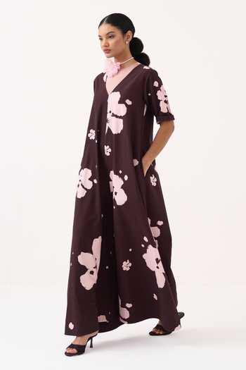Buy Three Pink Floral Woven Cotton Jumpsuit Online at Aza Fashions Buy_Three_Pink Floral Woven Cotton Jumpsuit _Online_at_Aza_Fashions