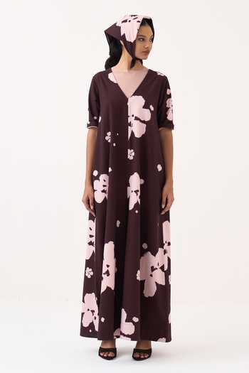 Three Pink Floral Woven Cotton Jumpsuit at Aza Fashions Three_Pink Floral Woven Cotton Jumpsuit _at_Aza_Fashions