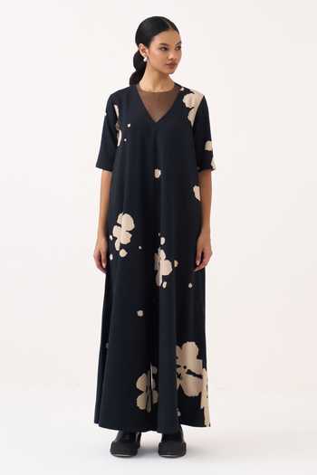 Three_Black Floral Crushed Cotton Jumpsuit _Online_at_Aza_Fashions