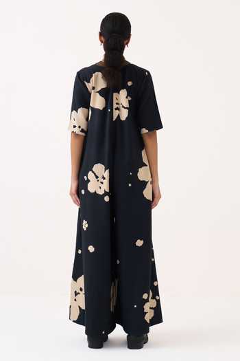 Three Floral Crushed Cotton Jumpsuit 
