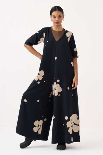Three Floral Crushed Cotton Jumpsuit 