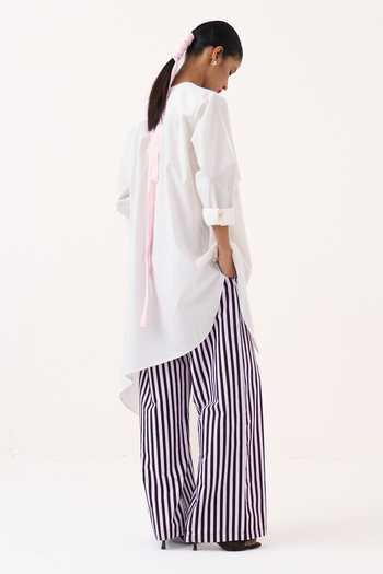 Three White Cotton, Poplin Round Neck Patch Embroidered Asymmetric Hem Tunic at Aza Fashions Three_White Cotton, Poplin Round Neck Patch Embroidered Asymmetric Hem Tunic _at_Aza_Fashions