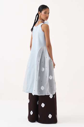 Buy Three Blue Chanderi, Organza Scoop Neck Side U Gather Tunic Online at Aza Fashions Buy_Three_Blue Chanderi, Organza Scoop Neck Side U Gather Tunic _Online_at_Aza_Fashions