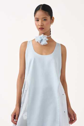 Three Blue Chanderi, Organza Scoop Neck Side U Gather Tunic at Aza Fashions Three_Blue Chanderi, Organza Scoop Neck Side U Gather Tunic _at_Aza_Fashions