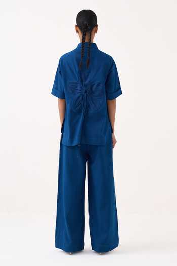 Three Back Drawstring Floral Cotton Shirt 