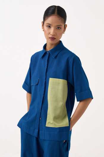 Three Back Drawstring Floral Cotton Shirt 